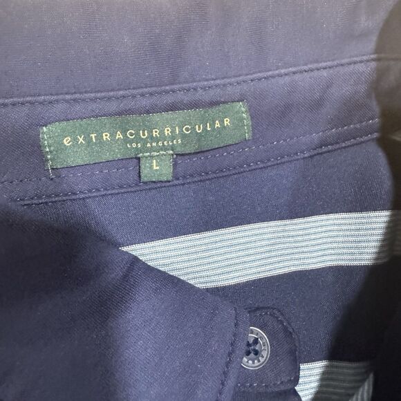 Extracurricular Polo Shirt Mens L Blue Striped Embroidered Logo Golf Dad Casual - Picture 6 of 9